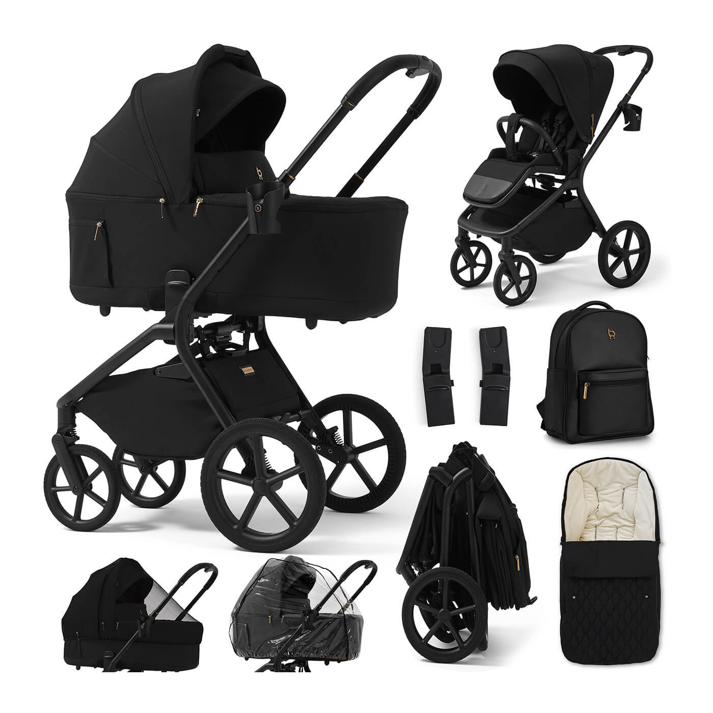 Wózek 2w1 spacerówka, gondola INSPIRO Future Design szybkie składanie PURE BLACK