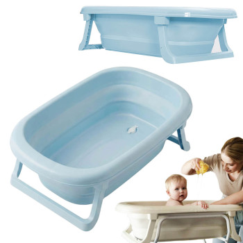 Składana wanienka dziecięca TEGA Baby 81 cm z termometrem, odpływem i nóżkami –niebieska