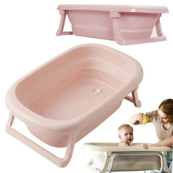 Składana wanienka dziecięca TEGA Baby 81 cm z termometrem, odpływem i nóżkami – różowa