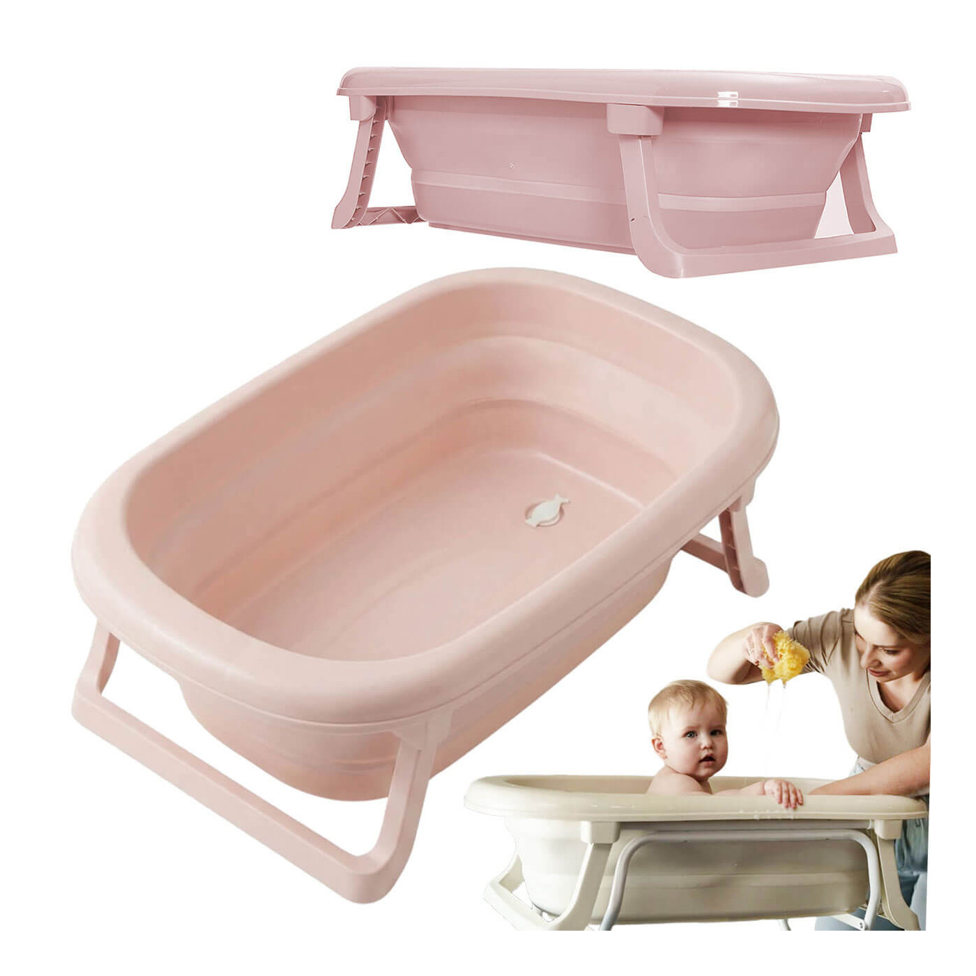 Składana wanienka dziecięca TEGA Baby 81 cm z termometrem, odpływem i nóżkami – różowa