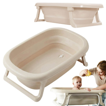 Składana wanienka dziecięca TEGA Baby 81 cm z termometrem, odpływem i nóżkami – beżowa
