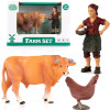 Figurki zwierzątek wiejskich Zagroda Farma - Byk, kura, farmerka z koszem