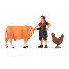 Figurki zwierzątek wiejskich Zagroda Farma - Byk, kura, farmerka z koszem