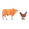 Figurki zwierzątek wiejskich Zagroda Farma - Byk, kura, farmerka z koszem