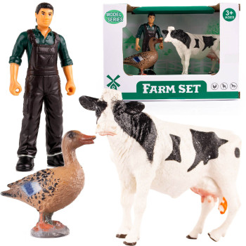 Figurki zwierzątek wiejskich Zagroda Farma - Krowa, kaczka oraz rolnik