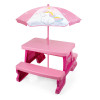 Stolik ogrodowy z parasolką Unicorn dla dziewczynki, zestaw ogrodowy z parasolem