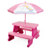 Stolik ogrodowy z parasolką Unicorn dla dziewczynki, zestaw ogrodowy z parasolem