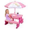 Stolik ogrodowy z parasolką Unicorn dla dziewczynki, zestaw ogrodowy z parasolem