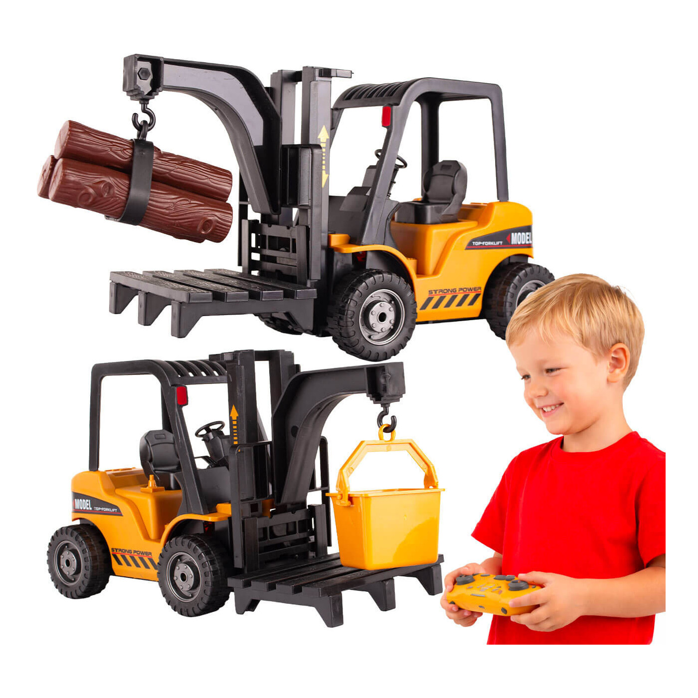 Wózek widłowy RC z pilotem – widlak z podnośnikiem transport drzewa