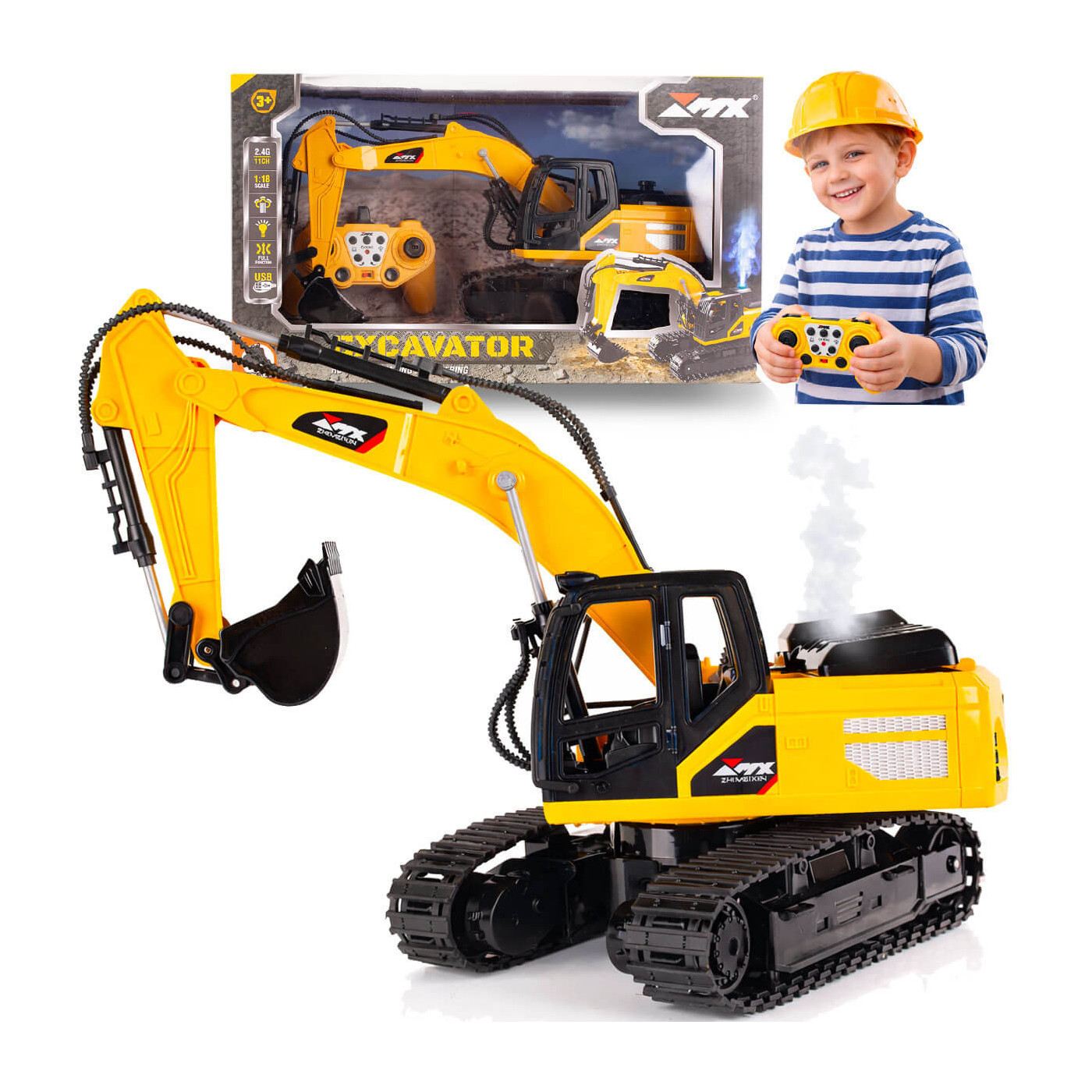 Koparka R/C na pilota z funkcją pary i dźwiękiem – zdalnie sterowana koparka na gąsienicach