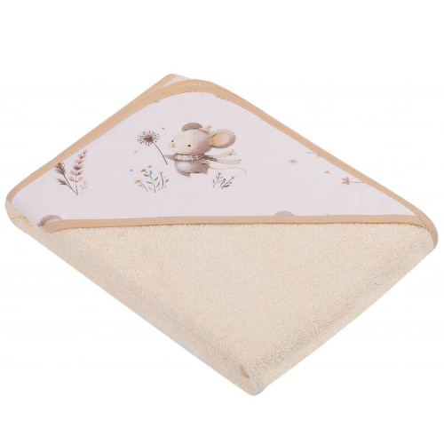 Ręcznik z kapturkiem okrycie 80x80 cm BAWEŁNA druk Myszka beżowa