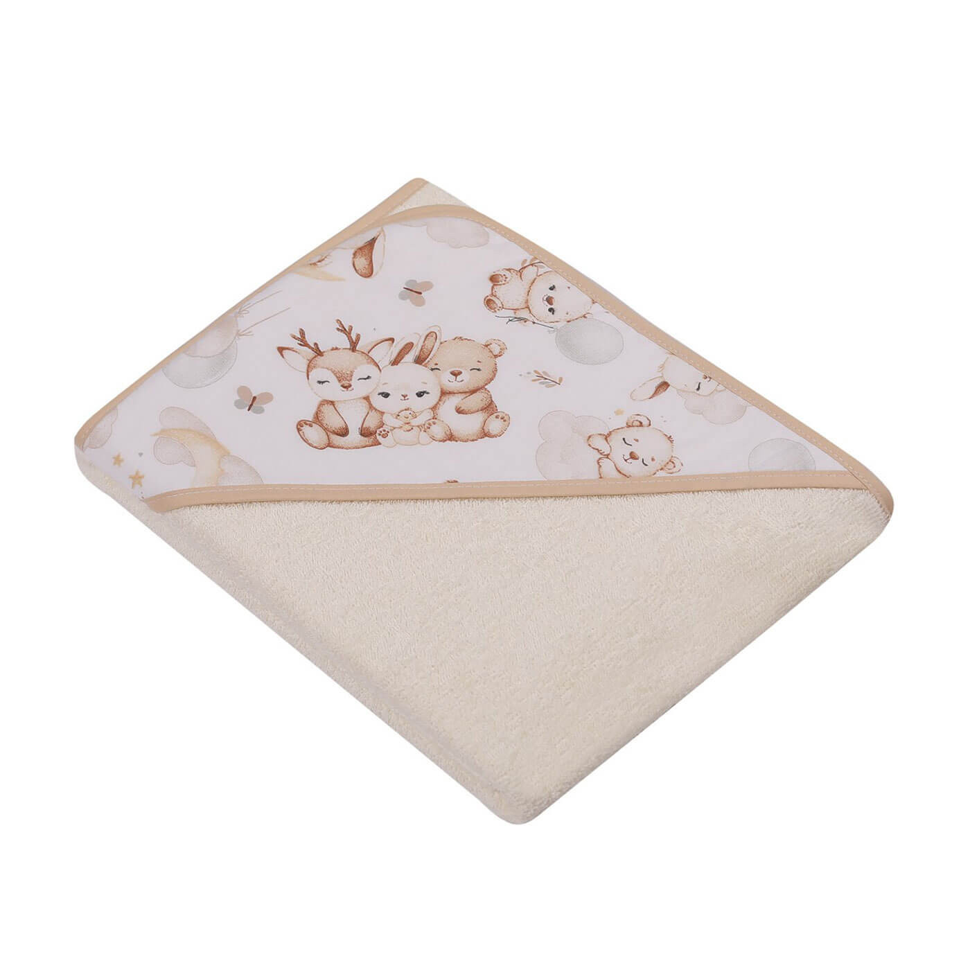 Ręcznik z kapturkiem okrycie 80x80 cm BAWEŁNA druk Milusie beżowe