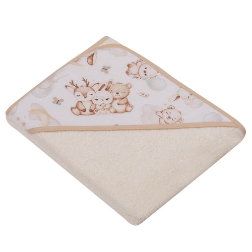 Ręcznik z kapturkiem okrycie 80x80 cm BAWEŁNA druk Milusie beżowe