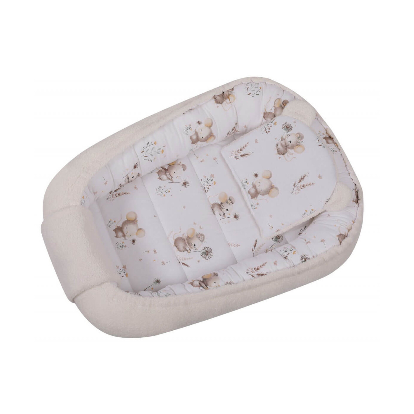Kokon niemowlęcy Boucle, gniazdko z poduszką 75x50 cm Beżowy myszki