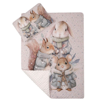 Komplet do wózka Kocyk 75x100 cm + poduszka 63x73 cm – Zestaw pościeli| Wiewiórka beżowy