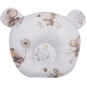 Poduszka niemowlęca do wózka ,łóżeczka korygująca główkę ergonomiczna | Myszka Ecru