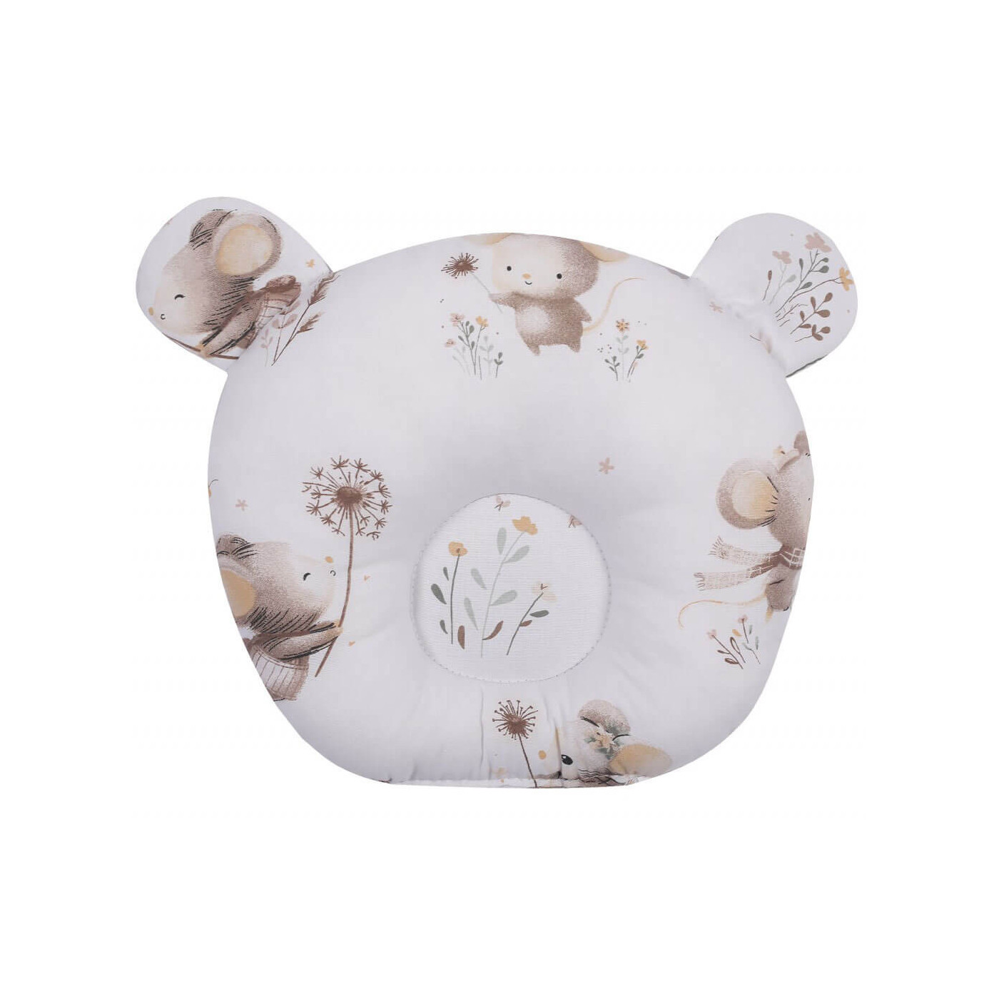 Poduszka niemowlęca do wózka ,łóżeczka korygująca główkę ergonomiczna | Myszka Ecru