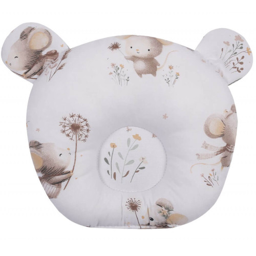 Poduszka niemowlęca do wózka ,łóżeczka korygująca główkę ergonomiczna | Myszka Ecru