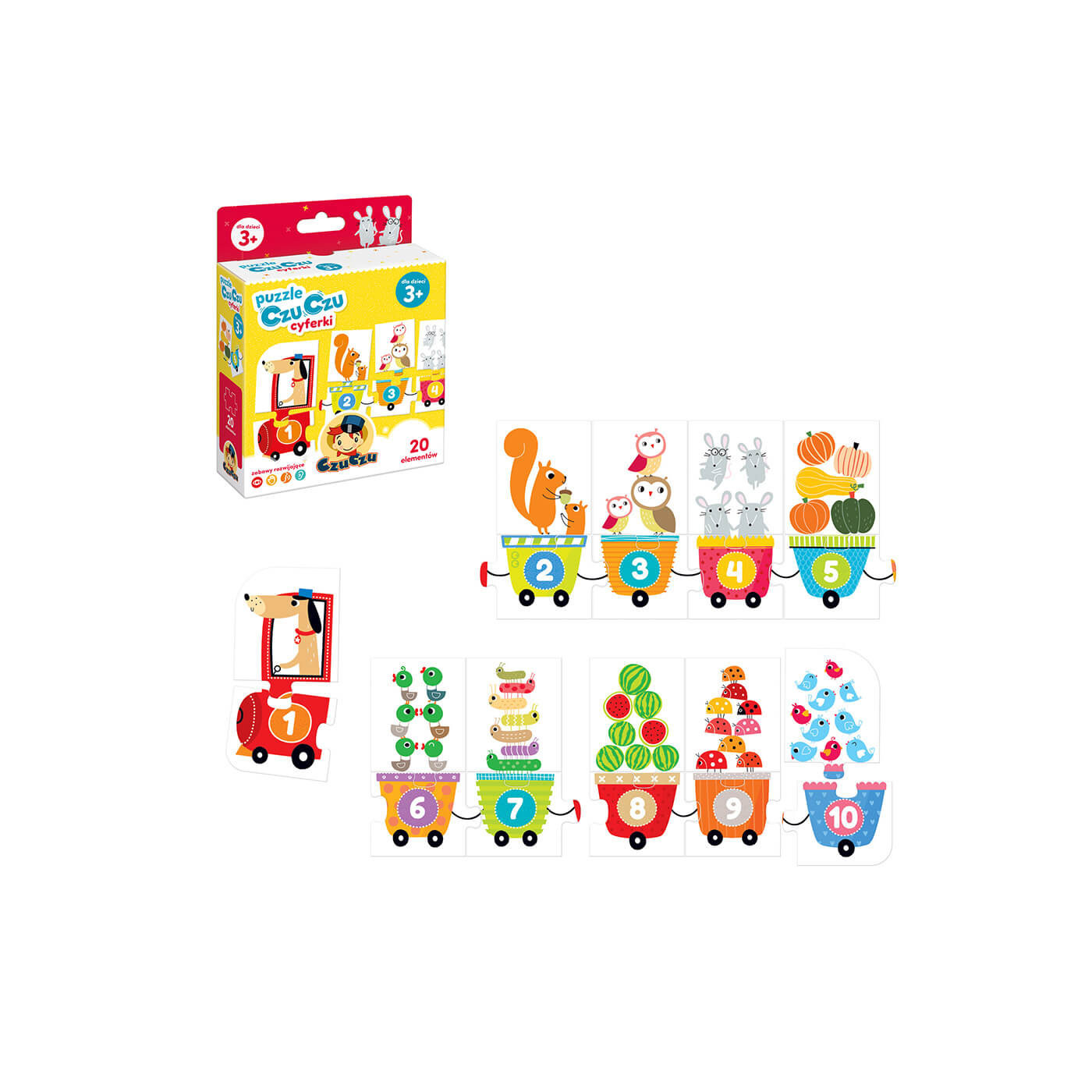 CzuCzu Cyferki 3+ 20 el. Pociąg z cyferkami 68 cm, nauka liczenia