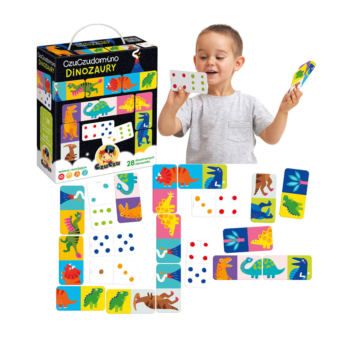 CzuCzu Domino dinozaury 28 el. -  gra edukacyjna dla dzieci od 2 lat