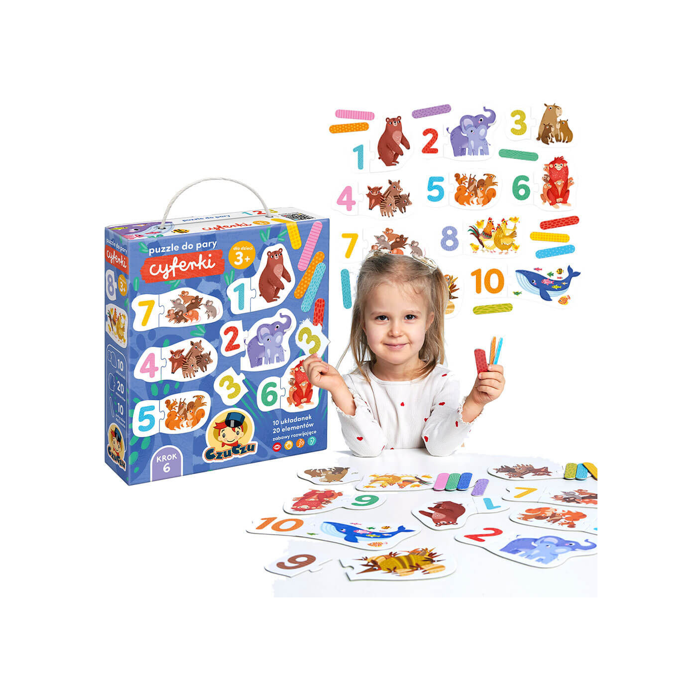 CzuCzu Puzzle do pary cyferki 3+ nauka liczenia do 10