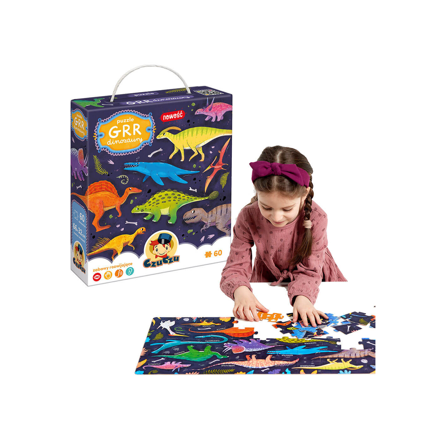 CzuCzu Puzzle dinozaury 60 elementów dla dzieci 4+ układanka z dinozaurami