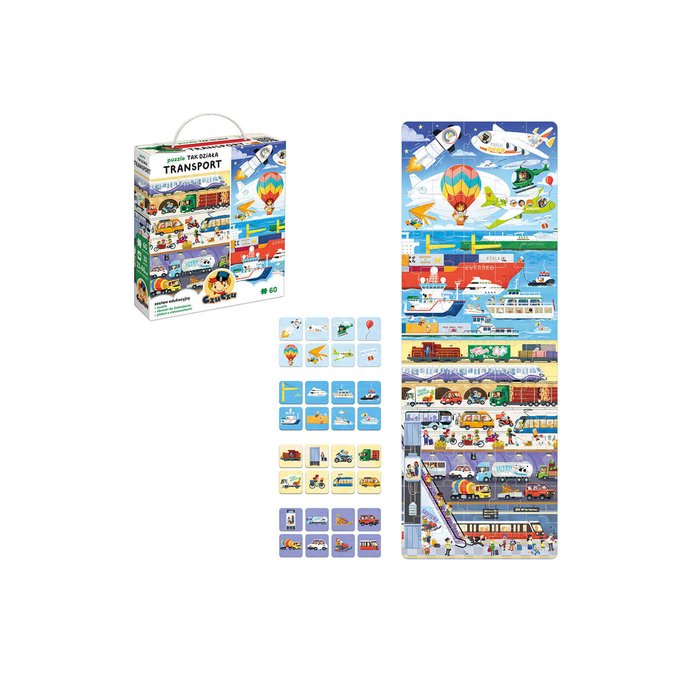 CzuCzu Puzzle Tak działa transport 60 elementów dla dzieci 3+ układanka 32 obrazki + plakat