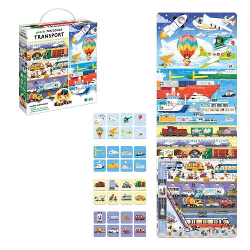 CzuCzu Puzzle Tak działa transport 60 elementów dla dzieci 3+ układanka 32 obrazki + plakat