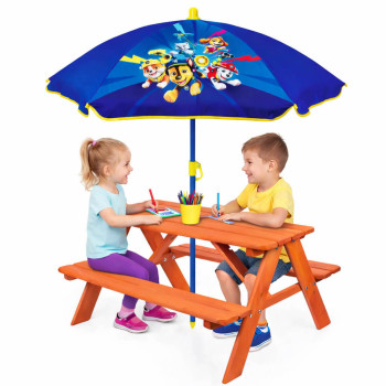 Stolik ogrodowy dla dzieci z parasolem plażowym Psi Patrol drewniany Impregnowany