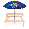 Drewniany stolik ogrodowy dla dzieci z parasolem plażowym Psi Patrol