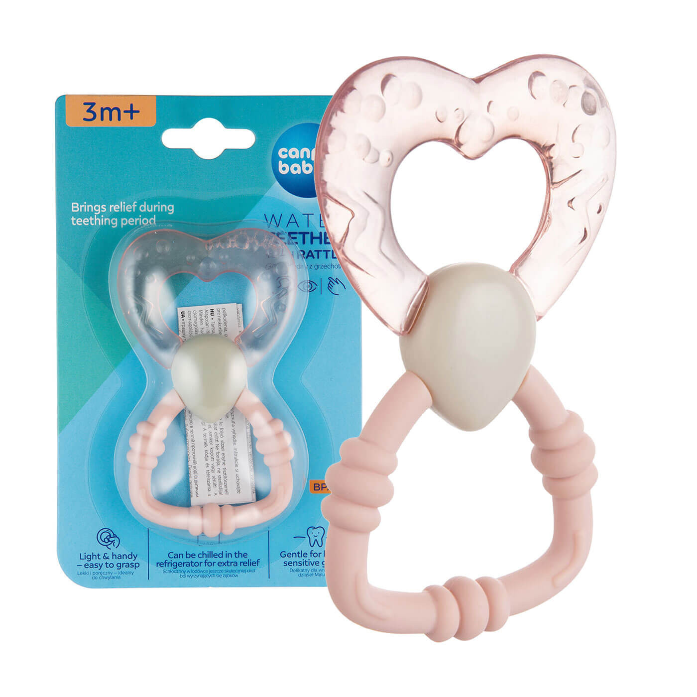 Gryzak wodny na ząbkowanie z grzechotką dla niemowląt 3m+ Canpol babies | Różdżka różowa