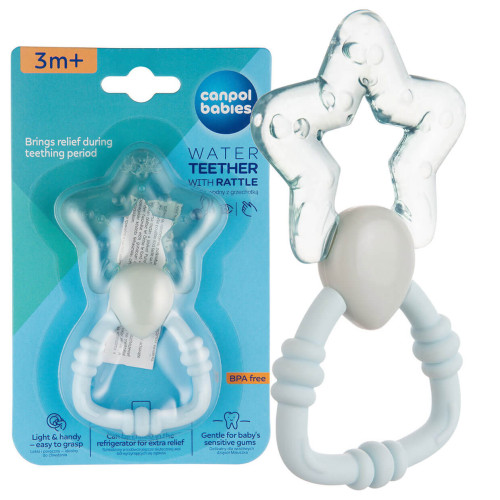 Gryzak wodny na ząbkowanie z grzechotką dla niemowląt 3m+ Canpol babies | Różdżka niebieska