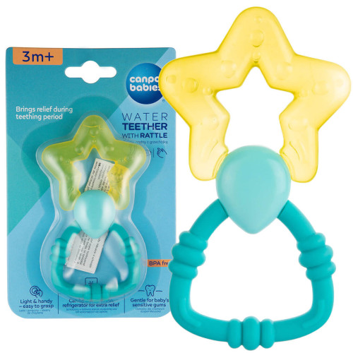 Gryzak wodny na ząbkowanie z grzechotką dla niemowląt 3m+ Canpol babies | Różdżka żółta