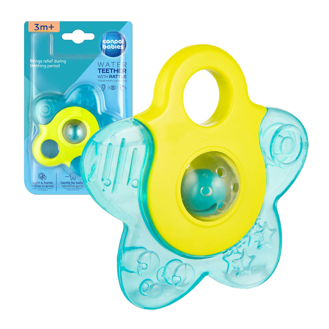 Gryzak wodny na ząbkowanie z grzechotką dla niemowląt 3m+ Canpol babies | Gwiazda turkus