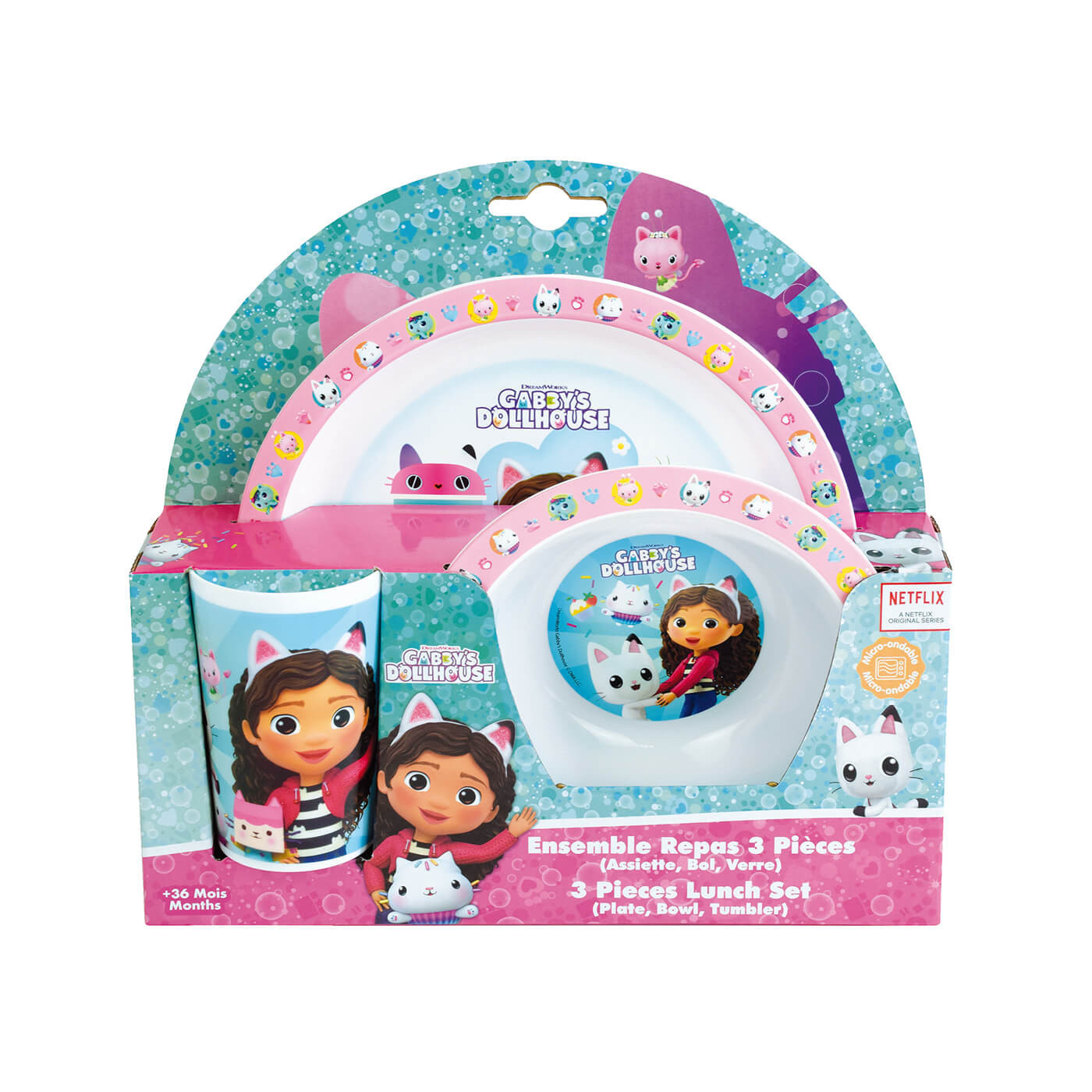 Zestaw obiadowy dla dzieci 3 el. -  Kubek, talerzyk miska Koci Domek Gabi