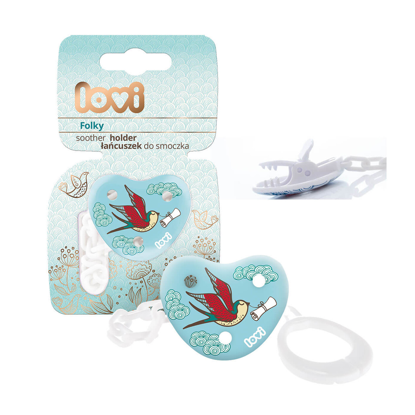 Łańcuszek do smoczka Zawieszka bezpieczny klips LOVI Folky