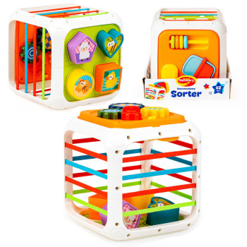 Sznureczkowy sorter kształtów kostka sensoryczna 12m+ edukacyjna zabawka Dumel Discovery