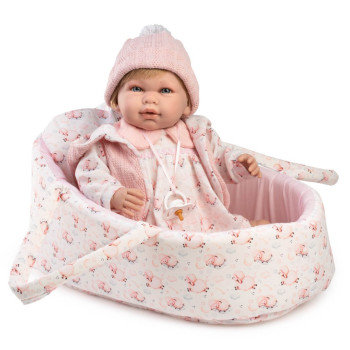 Lalka hiszpańska w nosidełku Daniela funkcyjna płacze i mówi 45 cm