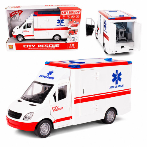 Ambulans, karetka auto pogotowia  ratunkowego z noszami, światła i dźwięk