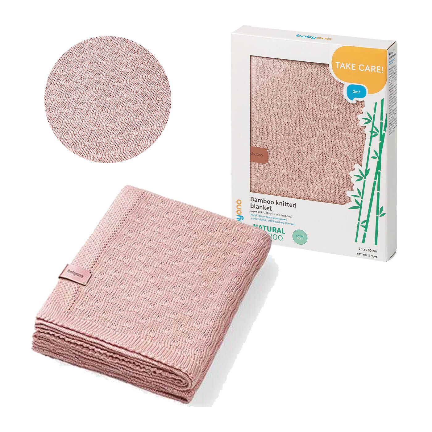 Kocyk bambusowy bawełna 100% dla dzieci 100x75 cm otulacz BabyOno | Różowy