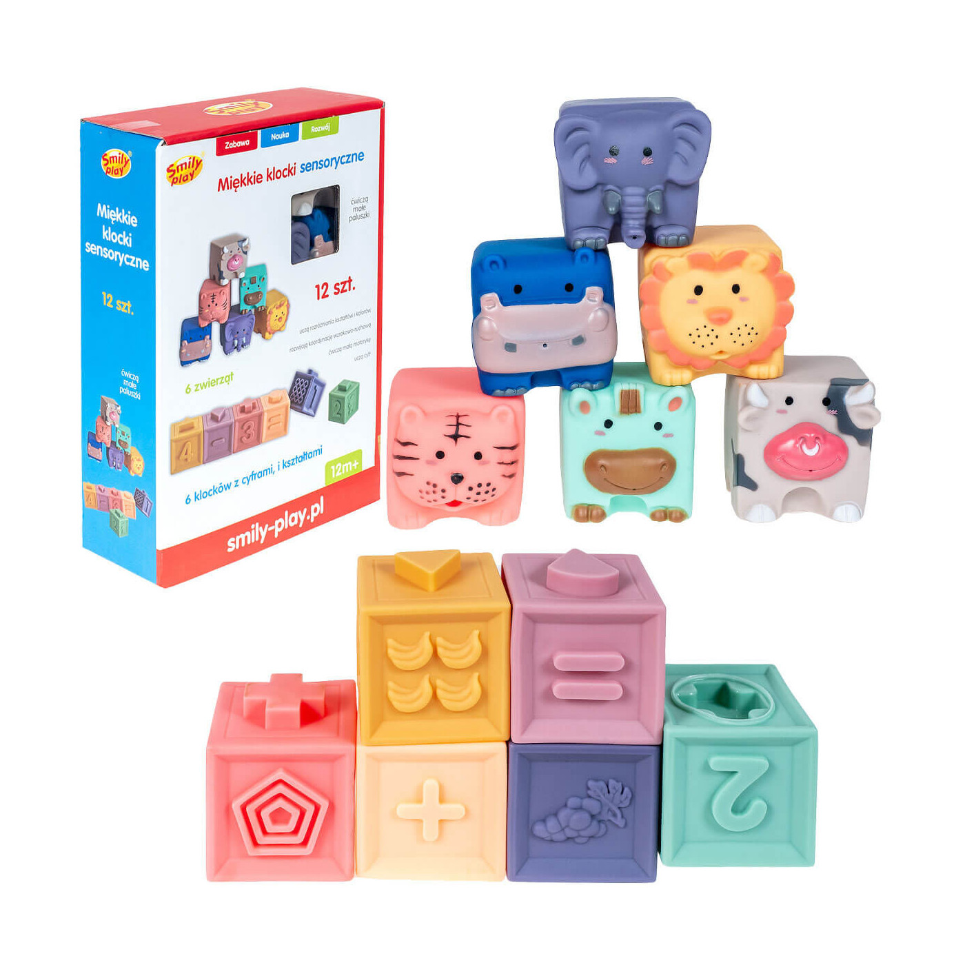 Miękkie klocki sensoryczne Smily Play 12 szt. dla dzieci 12m+ Anek