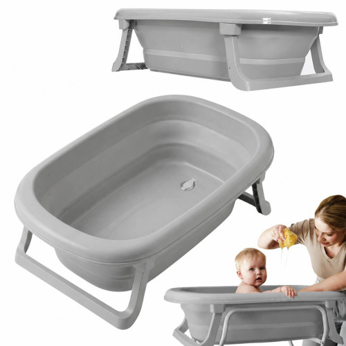Składana wanienka dziecięca TEGA Baby 81 cm z termometrem, odpływem i nóżkami – szara