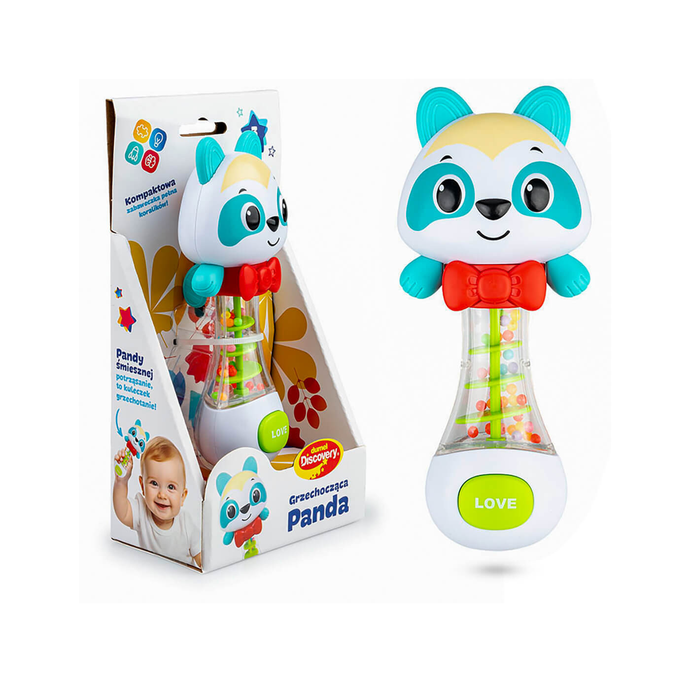 Grzechocząca Panda interaktywna grzechotka do rączki Dumel 3m+