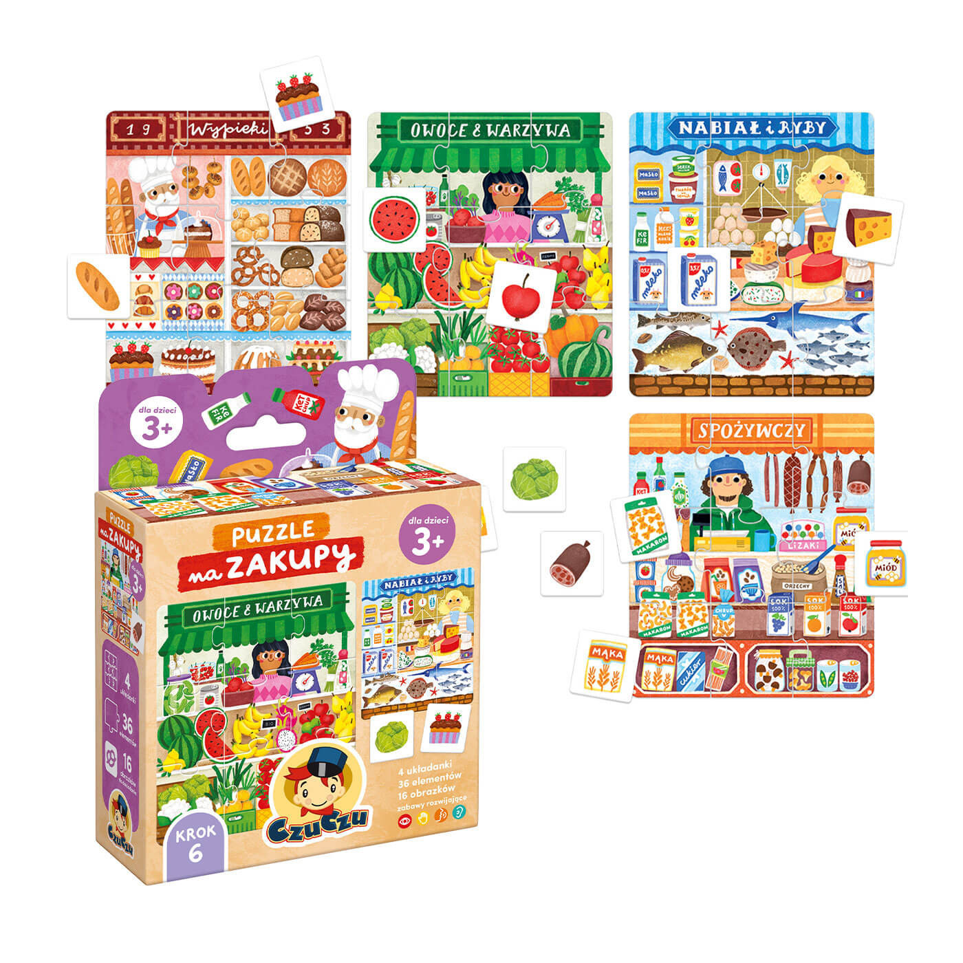 CzuCzu Puzzle Na zakupy 3+ puzzle i gra edukacyjna 52 elementy