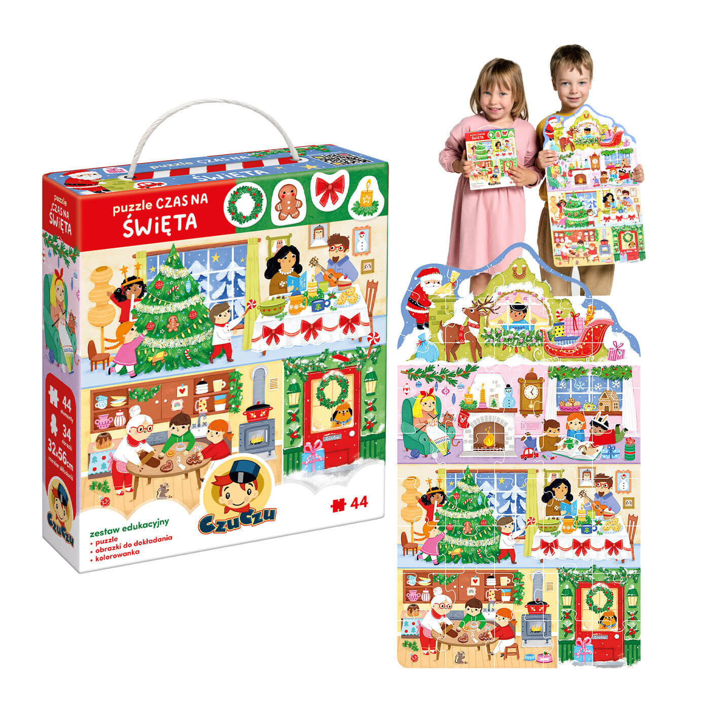CzuCzu Czas na Święta Puzzle 44 el. + Obrazki Kolorowanki 4+ Zestaw