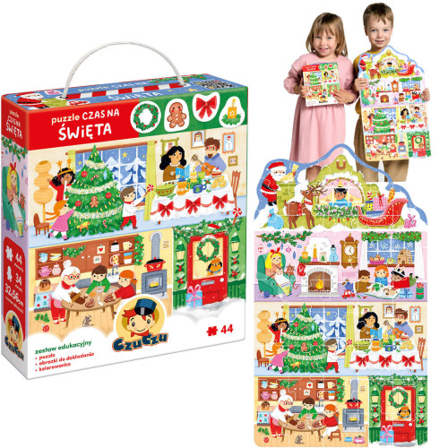 CzuCzu Czas na Święta Puzzle 44 el. + Obrazki Kolorowanki 4+ Zestaw
