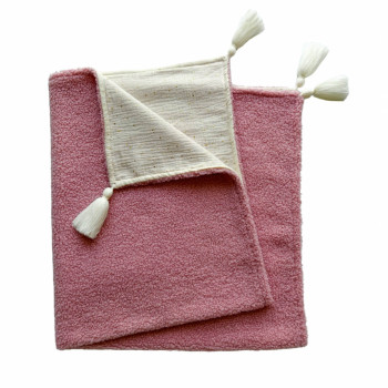 Kocyk muślinowy bouclé dwustronny 80x90 cm z chwostami dla niemowląt | Różowy