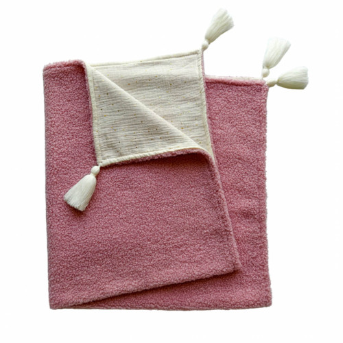 Kocyk muślinowy bouclé dwustronny 80x90 cm z chwostami dla niemowląt | Różowy