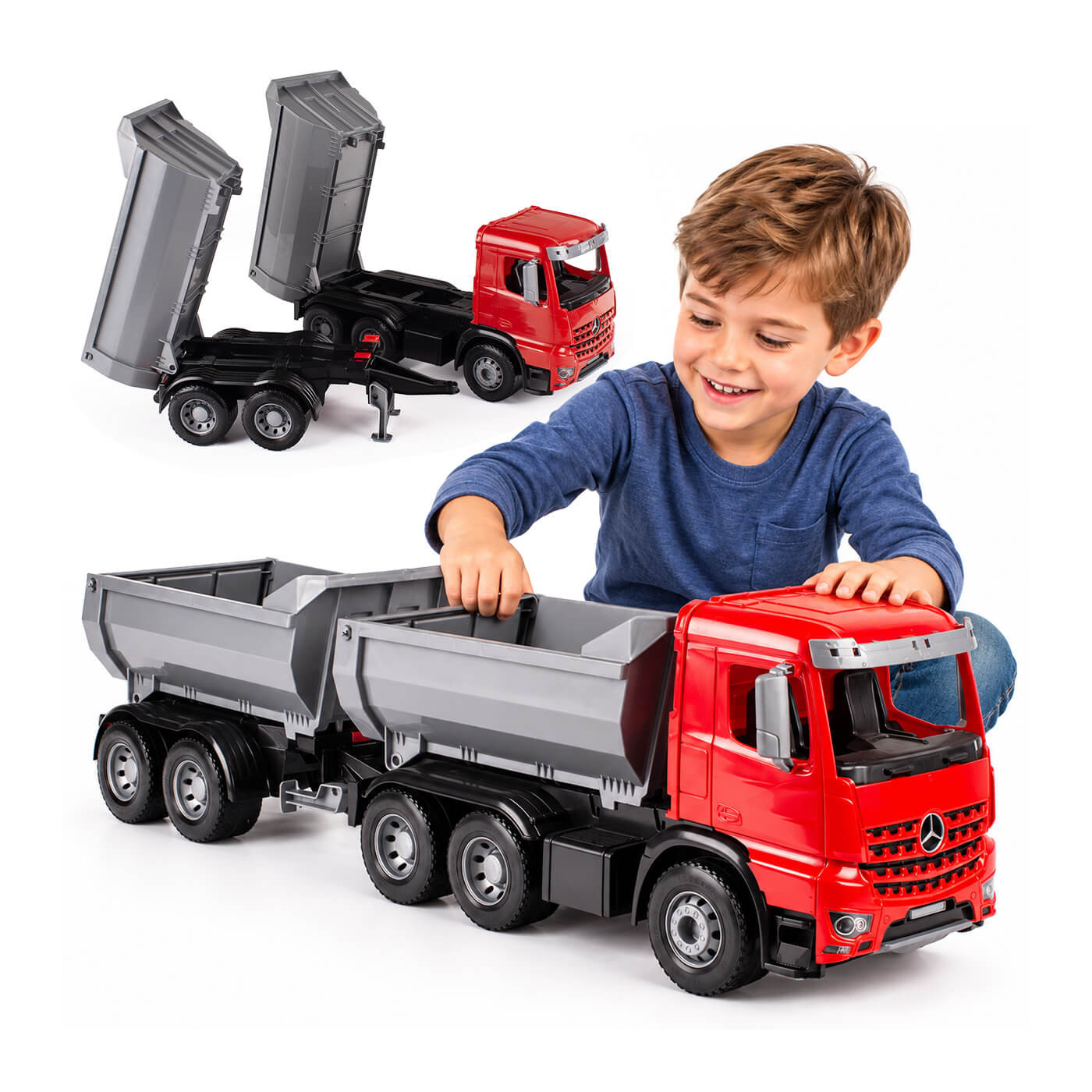 Lena wywrotka Mercedes Actros z przyczepą Worxx 73 cm dł. ruchome elementy