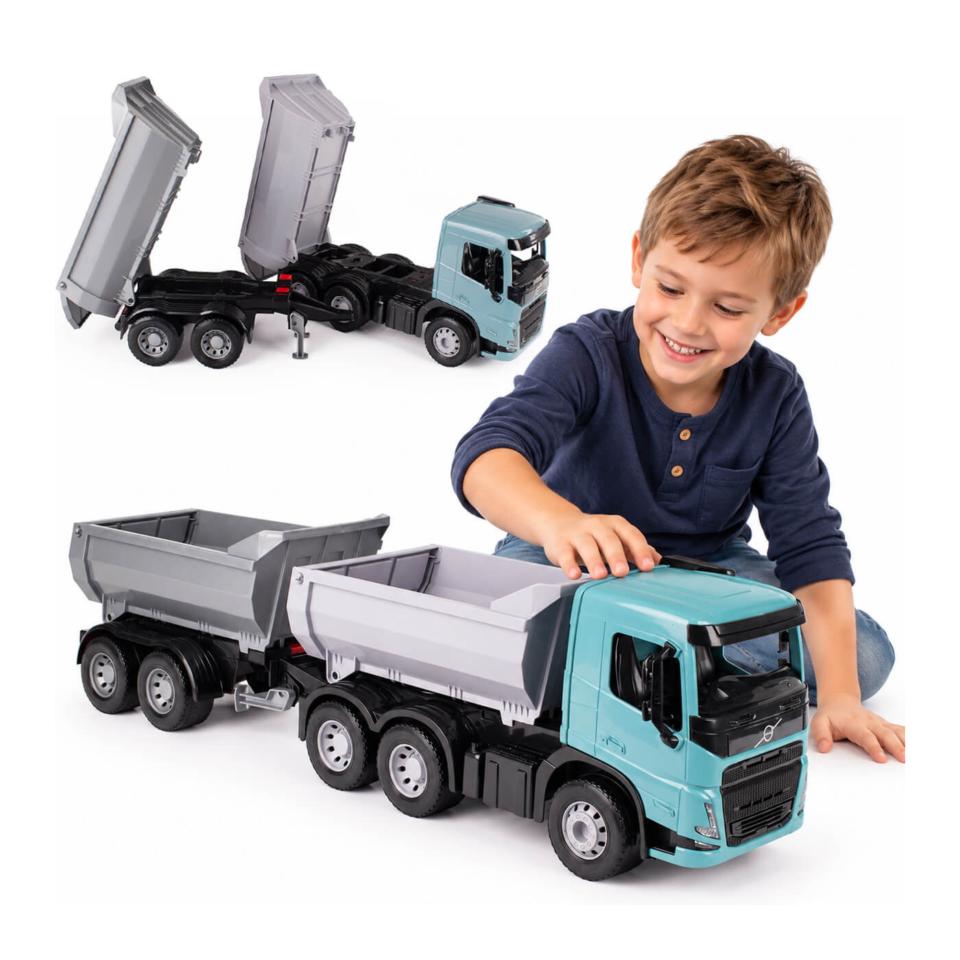 Lena wywrotka Volvo FMX z przyczepą Worxx 75 cm dł. ruchome elementy